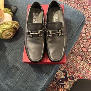 Salvatore Ferragamo Pebble Calf Black Loafers